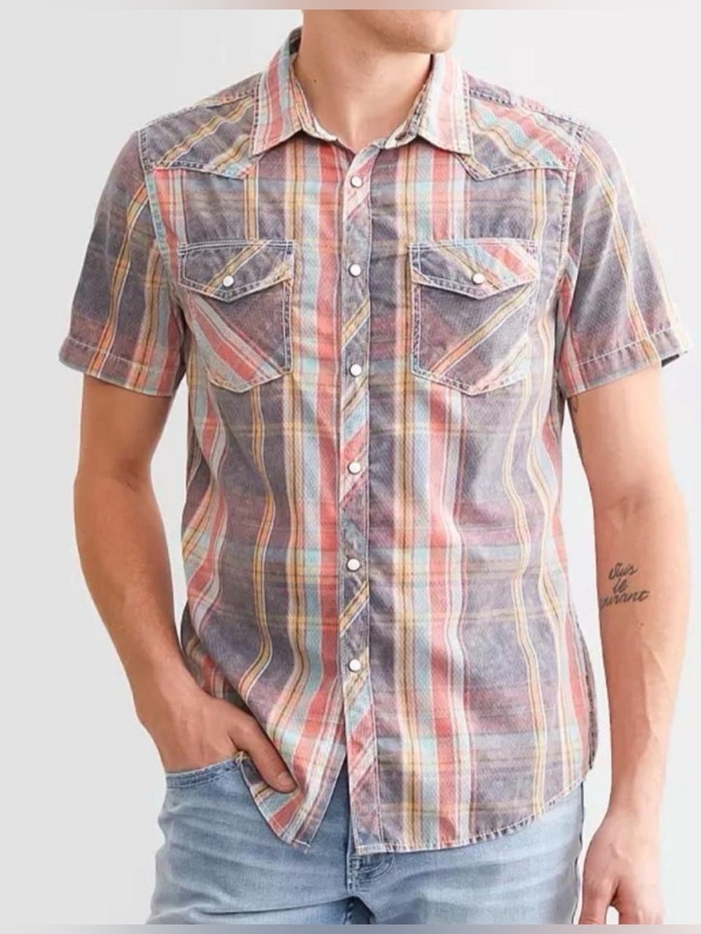 BKE Vintage Washed Men’s plaid Button Down Medium - Picture 1 of 7